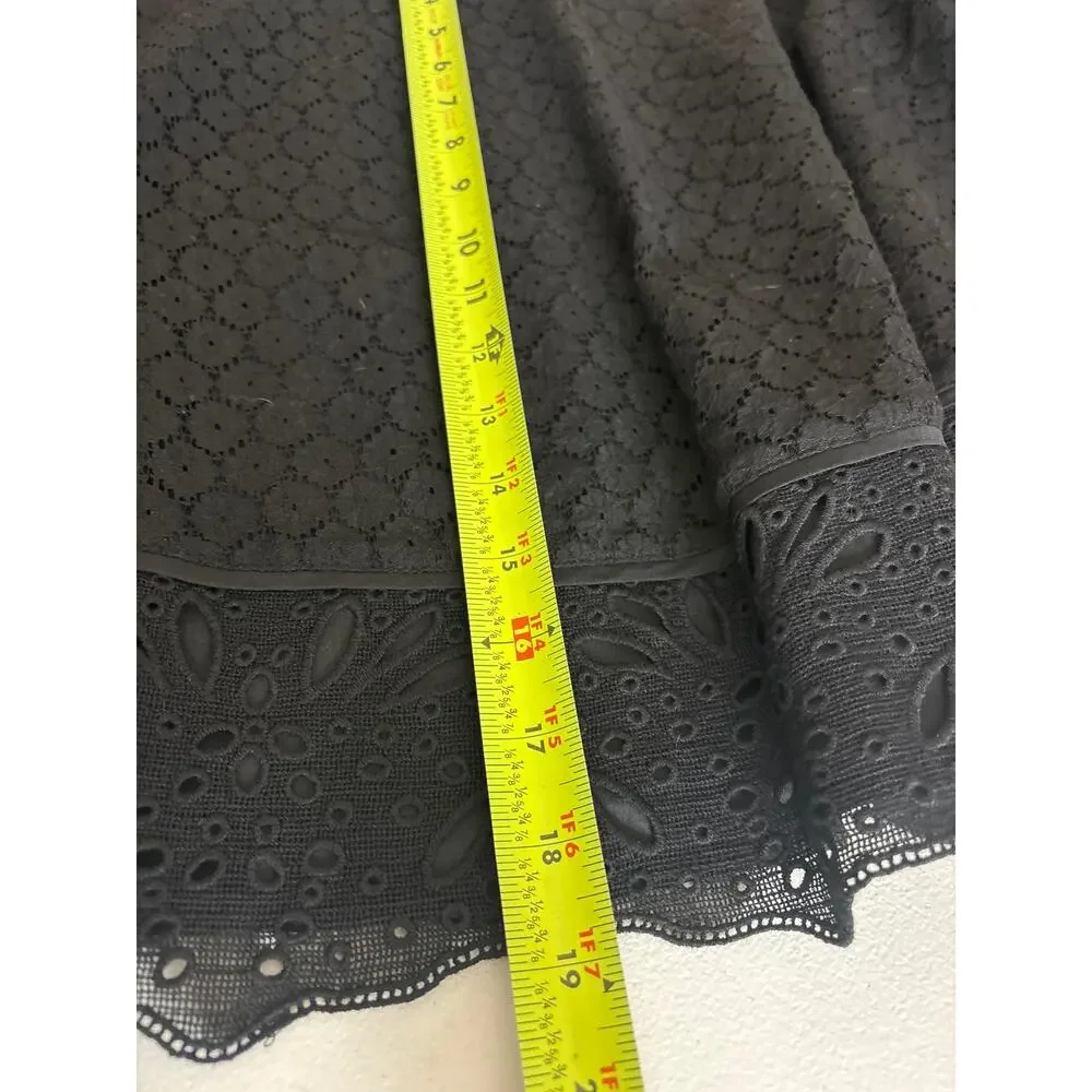 LOFT Black Lace Eyelet A-line Skirt with Eyelet Ruffle Hem. Side zipper. Size 6